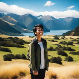 A Filipino person enjoying the scenic landscapes of New Zealand