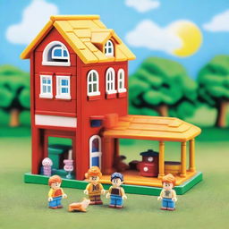 Create an image of the 'Little John Adventures Mini Figures House Series 1' toy set by Jazwares