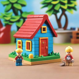 Create an image of the 'Little John Adventures Mini Figures House Series 1' toy set by Jazwares