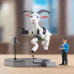 A dynamic scene featuring a Goat Simulator 3 mission impossible heist with a UFO playset toy by Jazwares