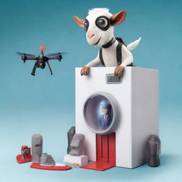 A dynamic scene featuring a Goat Simulator 3 mission impossible heist with a UFO playset toy by Jazwares