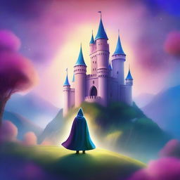 Create a captivating book cover featuring an enchanting fantasy landscape with a majestic castle in the background