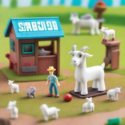 A detailed playset toy inspired by the final farmer boss fight from Goat Simulator 3