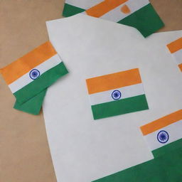 A Republic Day greeting post featuring OKARIO premium tissue paper adorned with an array of India's flags and elements of the Indian Constitution, expressing the vibrant spirit of patriotism and unity.