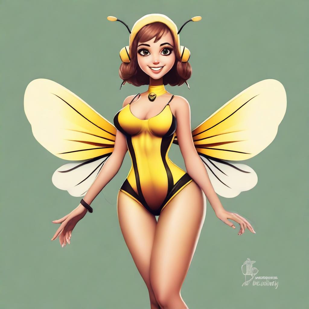 Create an image of a humanized sexy bee character