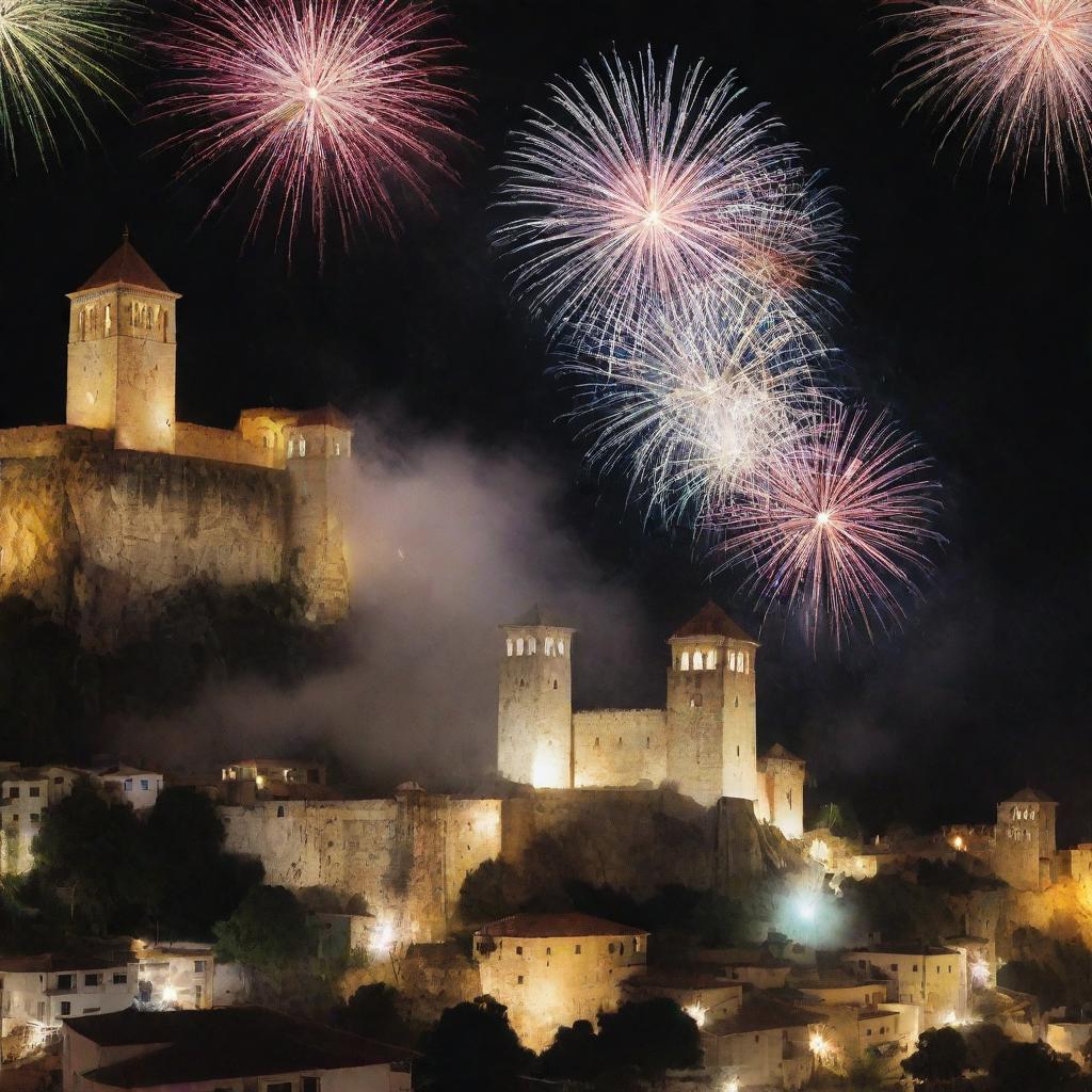 Cuenca, Ecuador's fireworks castles with a pure white background