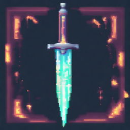 A pixel art image of a sword with many energy slashes surrounding it