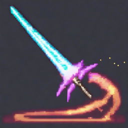 A pixel art image of a sword with many energy slashes surrounding it