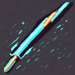 A pixel art image of a sword with many energy slashes surrounding it