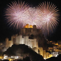 Cuenca, Ecuador's fireworks castles with a pure white background