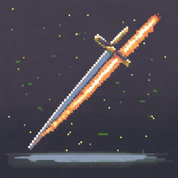 A pixel art image featuring a sword with energy slashes