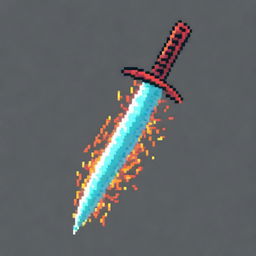 A pixel art image featuring a sword with energy slashes