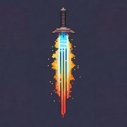 A pixel art image featuring a sword with energy slashes