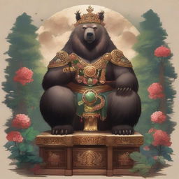 An enormous Bear deity surrounded by a forest