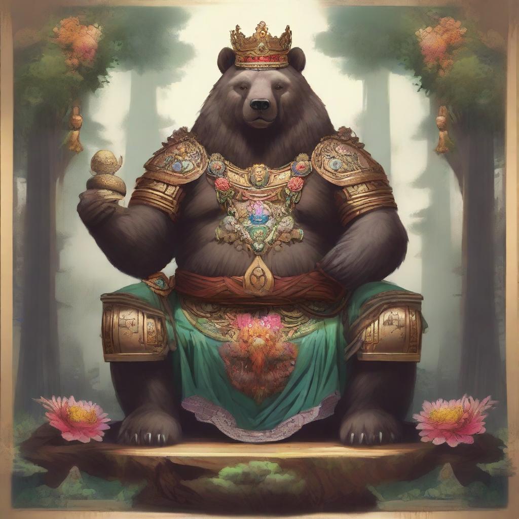 An enormous Bear deity surrounded by a forest