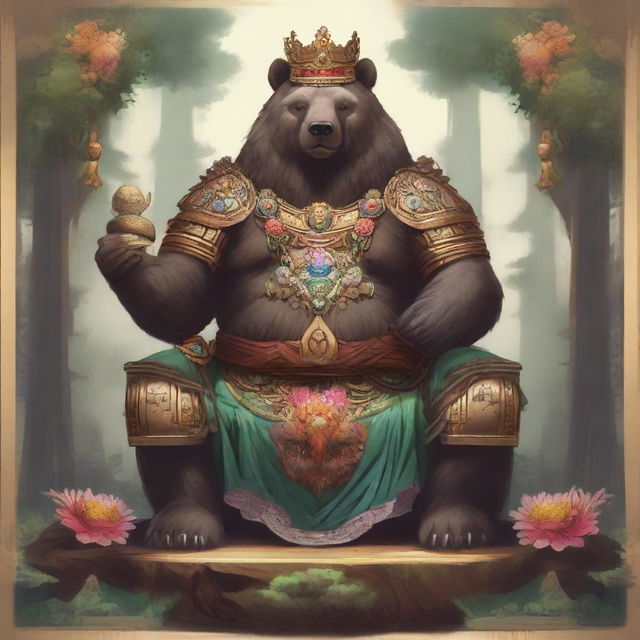 An enormous Bear deity surrounded by a forest