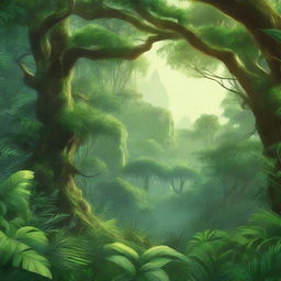 Create a fantasy-themed novel cover featuring a lush green jungle background with detailed vegetation