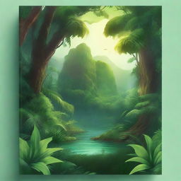 Create a fantasy-themed novel cover featuring a lush green jungle background with detailed vegetation