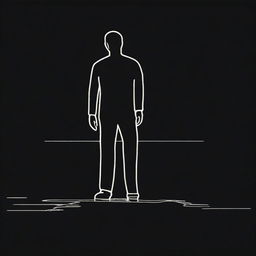 A black and white illustration of a crime scene with the outline of a body drawn in chalk on the ground