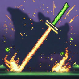 A pixel art image of a sword emitting energy slashes