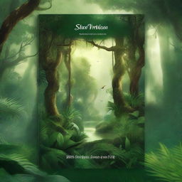 Create a fantasy-themed novel cover featuring a lush green jungle background