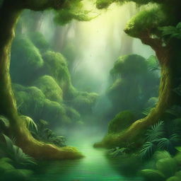 Create a fantasy-themed novel cover featuring a lush green jungle background