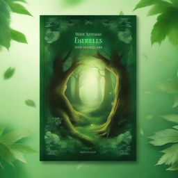 Create a fantasy-themed novel cover featuring a lush green background