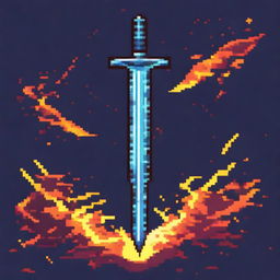 A pixel art image of a sword surrounded by energy slashes