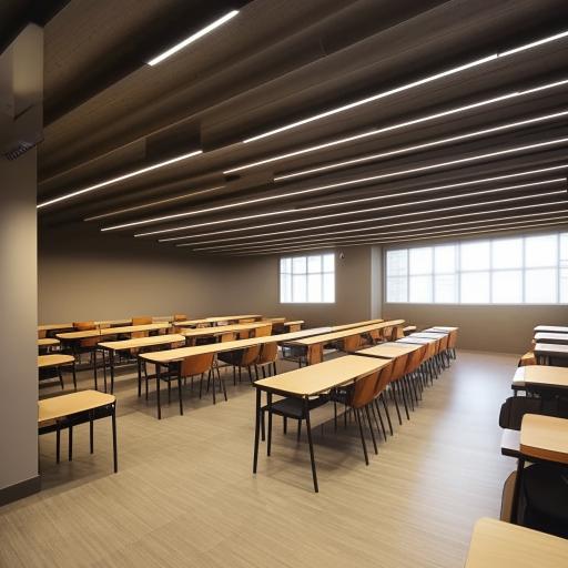 Create a spacious and organized study hall with 60 seats. The interior design should be efficient, containing well-lit individual desk arrangements that promote a conducive and focused learning environment.