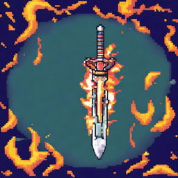 A pixel art image of a sword surrounded by energy slashes