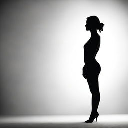 A black and white silhouette of a woman standing gracefully