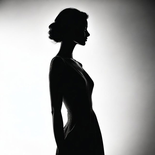 A black and white silhouette of a woman standing gracefully