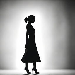 A black and white silhouette of a woman standing gracefully