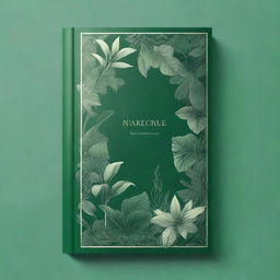 Create an elegant and mysterious book cover with a predominant green color scheme, featuring lush and detailed plant life