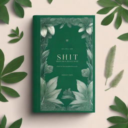 Create an elegant and mysterious book cover with a predominant green color scheme, featuring lush and detailed plant life