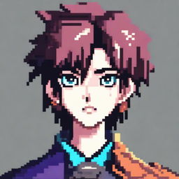 A pixel art image of an anime-style male character's head