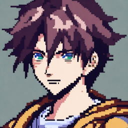 A pixel art image of an anime-style male character's head