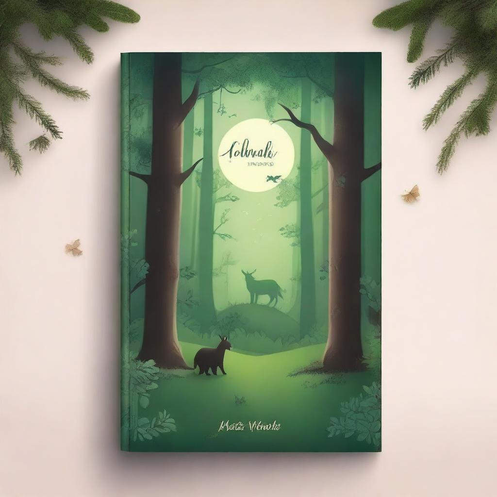 Create a captivating book cover featuring an enchanting woodland scene