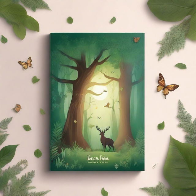 Create a captivating book cover featuring an enchanting woodland scene