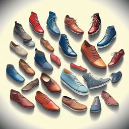 A creative and artistic depiction of shoes, focusing on their design and style