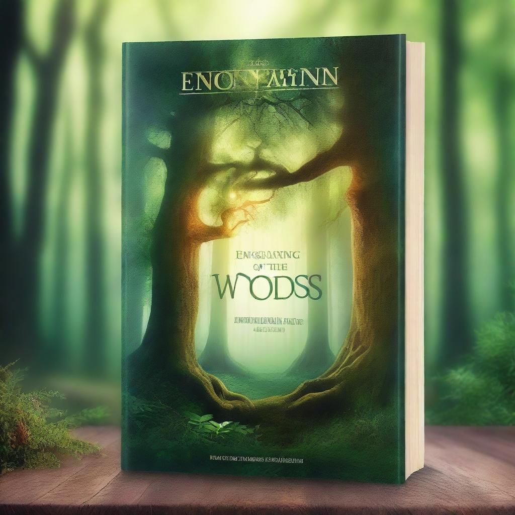 Create a picture of a book cover titled 'Enchanting Whispers of the Woods'