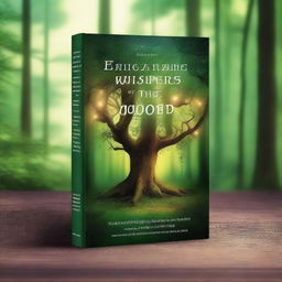 Create a picture of a book cover titled 'Enchanting Whispers of the Woods'