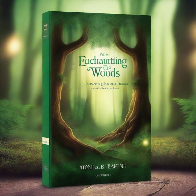 Create a picture of a book cover titled 'Enchanting Whispers of the Woods'