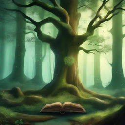 Design a book cover titled 'Enchanting Mysterious Woods'