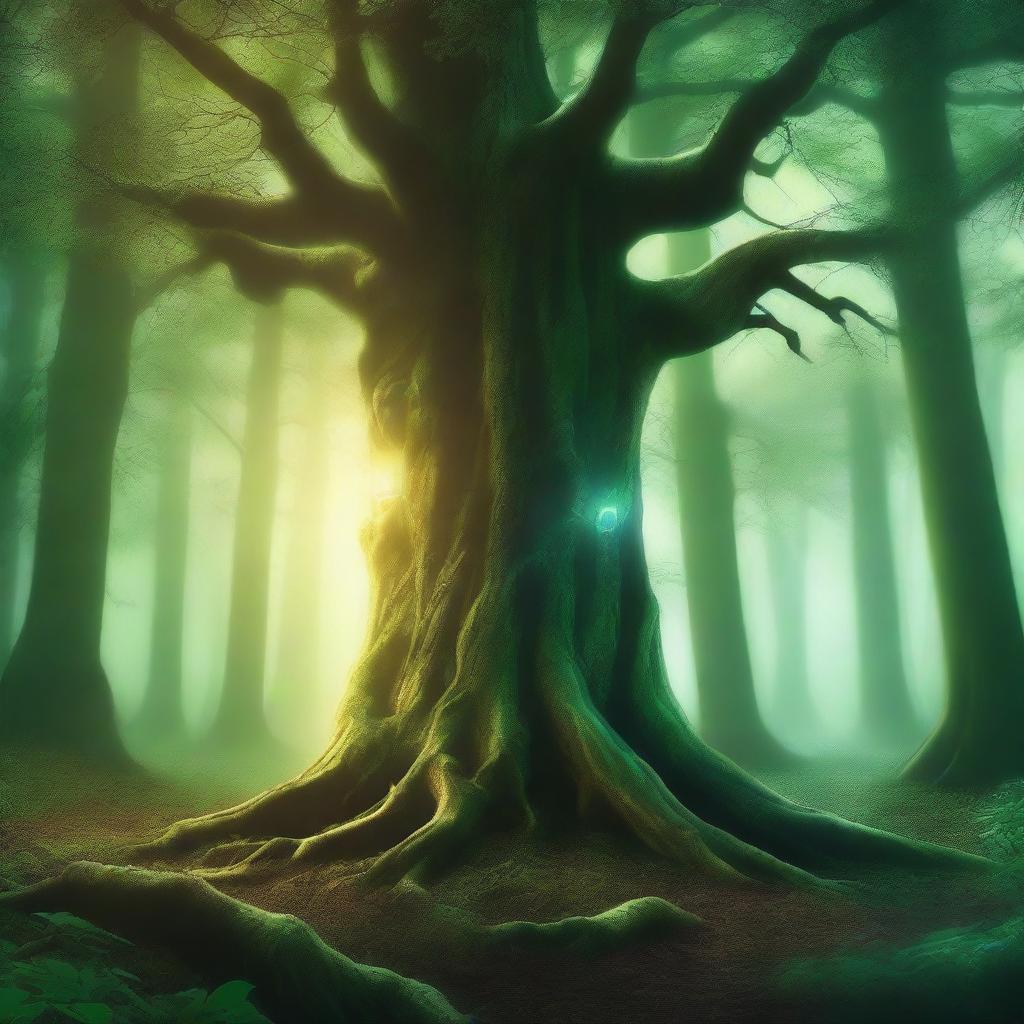 Design a book cover titled 'Enchanting Mysterious Woods'