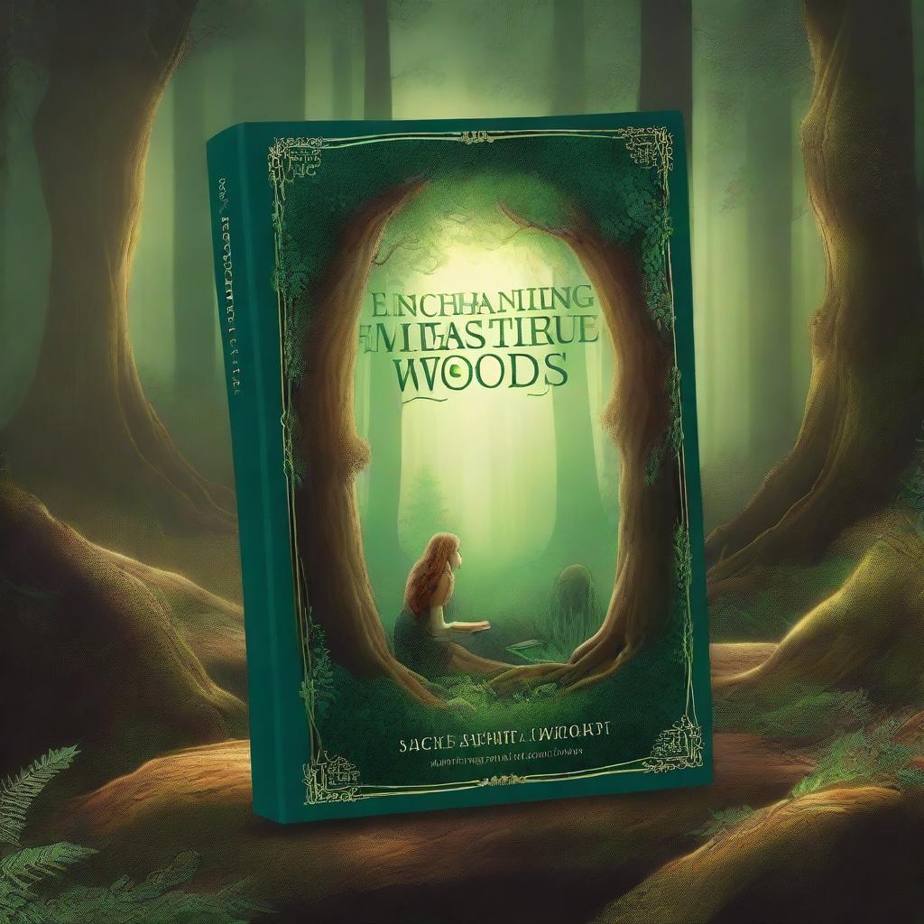 Design a detailed book cover for 'Enchanting Mysterious Woods'