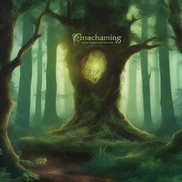 Design a detailed book cover for 'Enchanting Mysterious Woods'