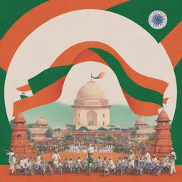 A vibrant and patriotic poster celebrating the 75th Republic Day. Include elements like the national flag, parade, and monuments signifying India