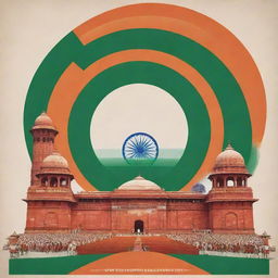 A vibrant and patriotic poster celebrating the 75th Republic Day. Include elements like the national flag, parade, and monuments signifying India