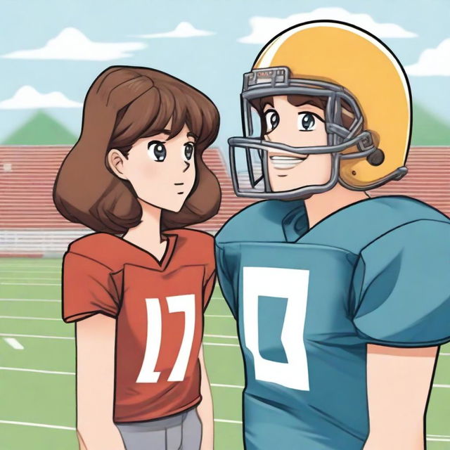 A quarterback player wearing jersey number 17 with brown hair is standing on a football field